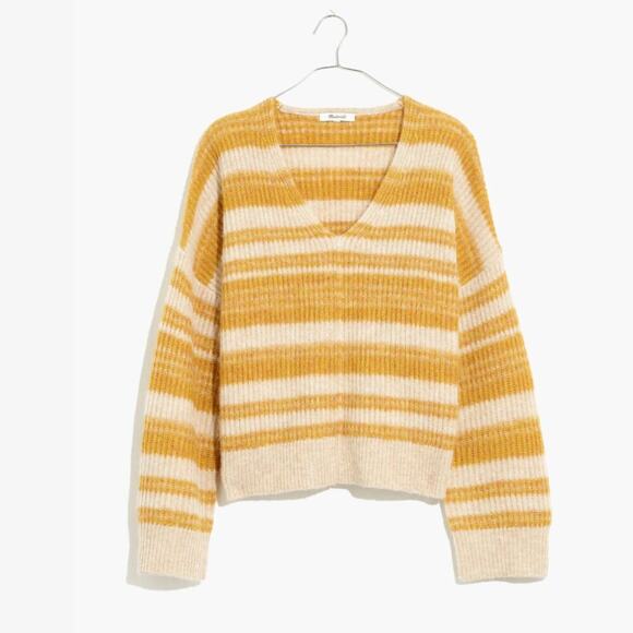 Madewell L Staley V-Neck Sweater | Space Dye, Cropped Boxy Fit, Alpaca Blend, XL - Picture 5 of 8